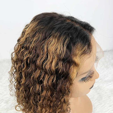 Ali Annabelle Mix Color Highlight Curly Bob Wig 4x4 Lace Closure Wig Summer Vibe